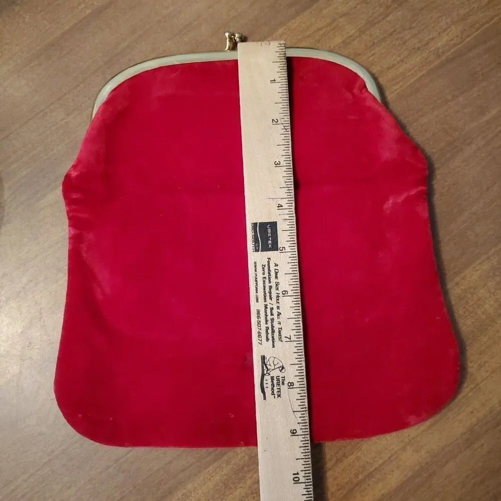 Red Velvet Evening Folding Clutch Hand Bag Purse Vintage Gold Tone Hardware